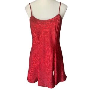 Vtg Victorias Secret Red Satin Jacquard Floral Paisley 90s Slip Dress Small